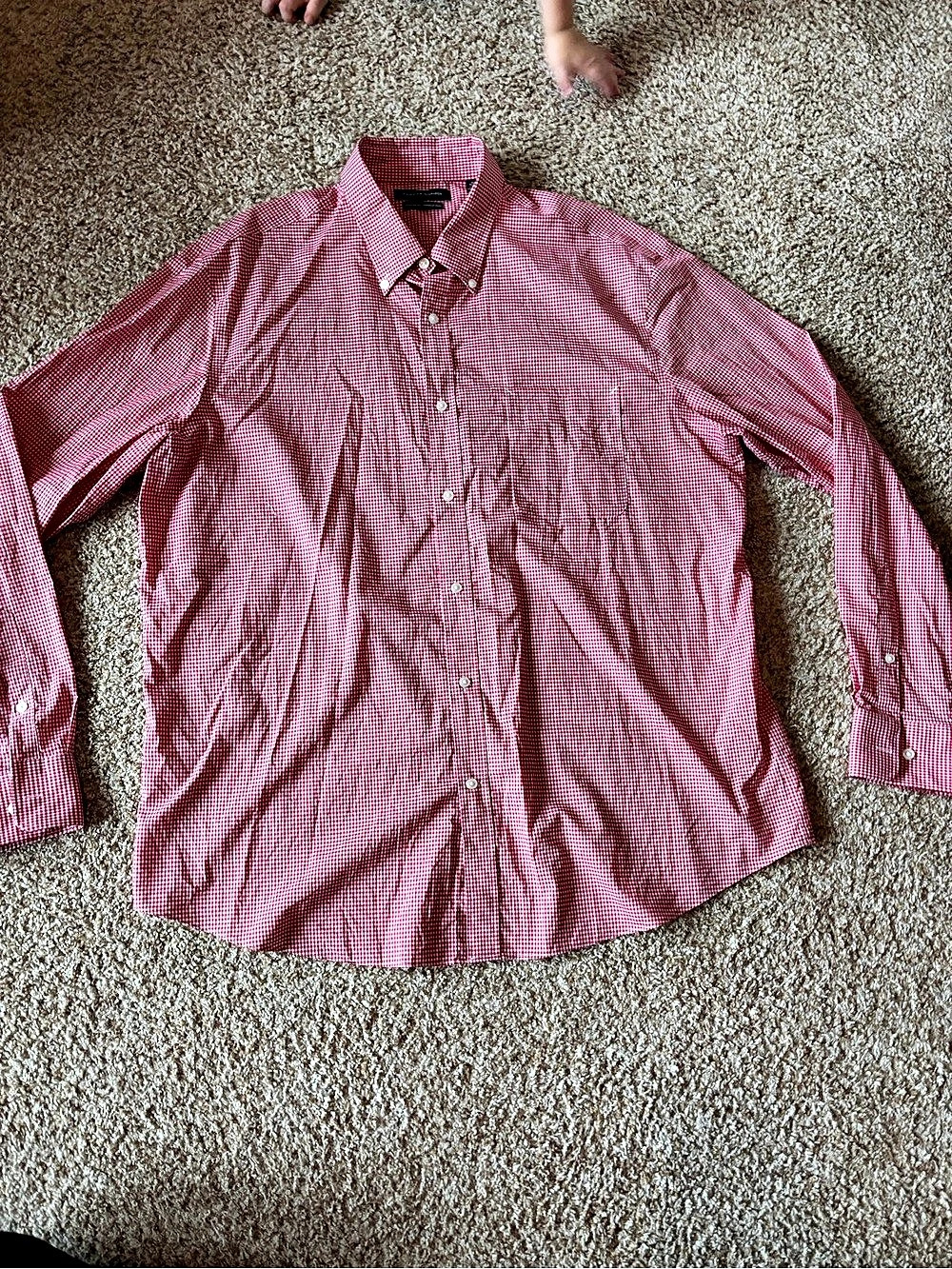Tommy Hilfiger Regular Fit Wrinkle Free Gingham Dress Shirt Red & White